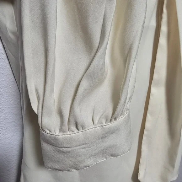 EXPRESS Portofino Blouse Ivory Long Sleeve Neck Tie Conscious Edit XS - Picture 6 of 7